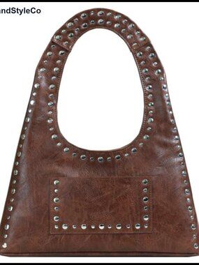 PU Leather Hobo Bag Studded Tote Handbag Punk Shoulder Bag Purse
